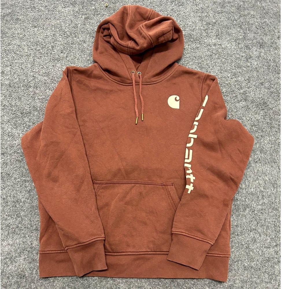 Carhartt Hoodie Womens Size L Brown Relaxed Fit Graphic Sleeve Logo TS0288-W